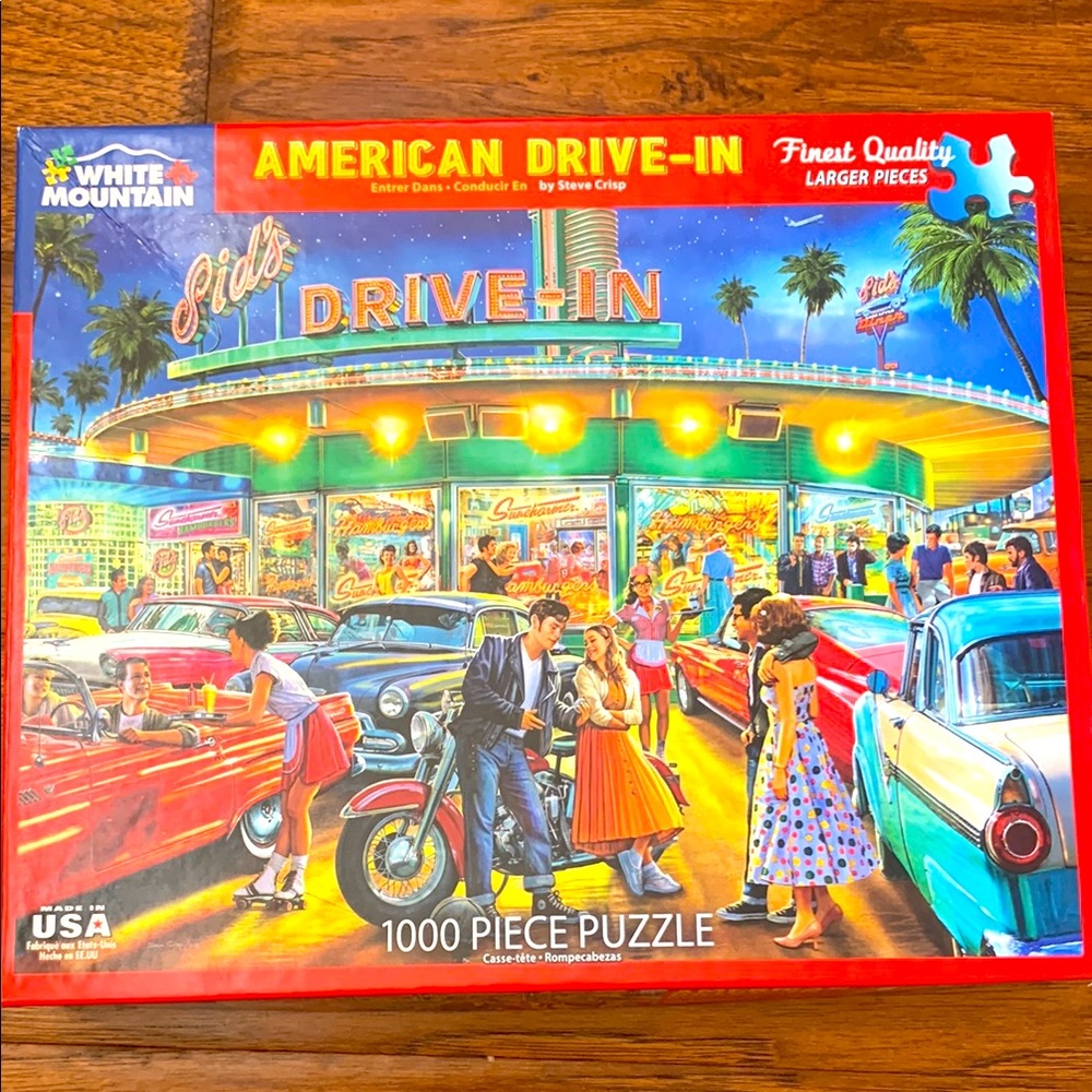 Like new. White Mountain American Drive-In 1000 Piece Puzzle - Multicolor